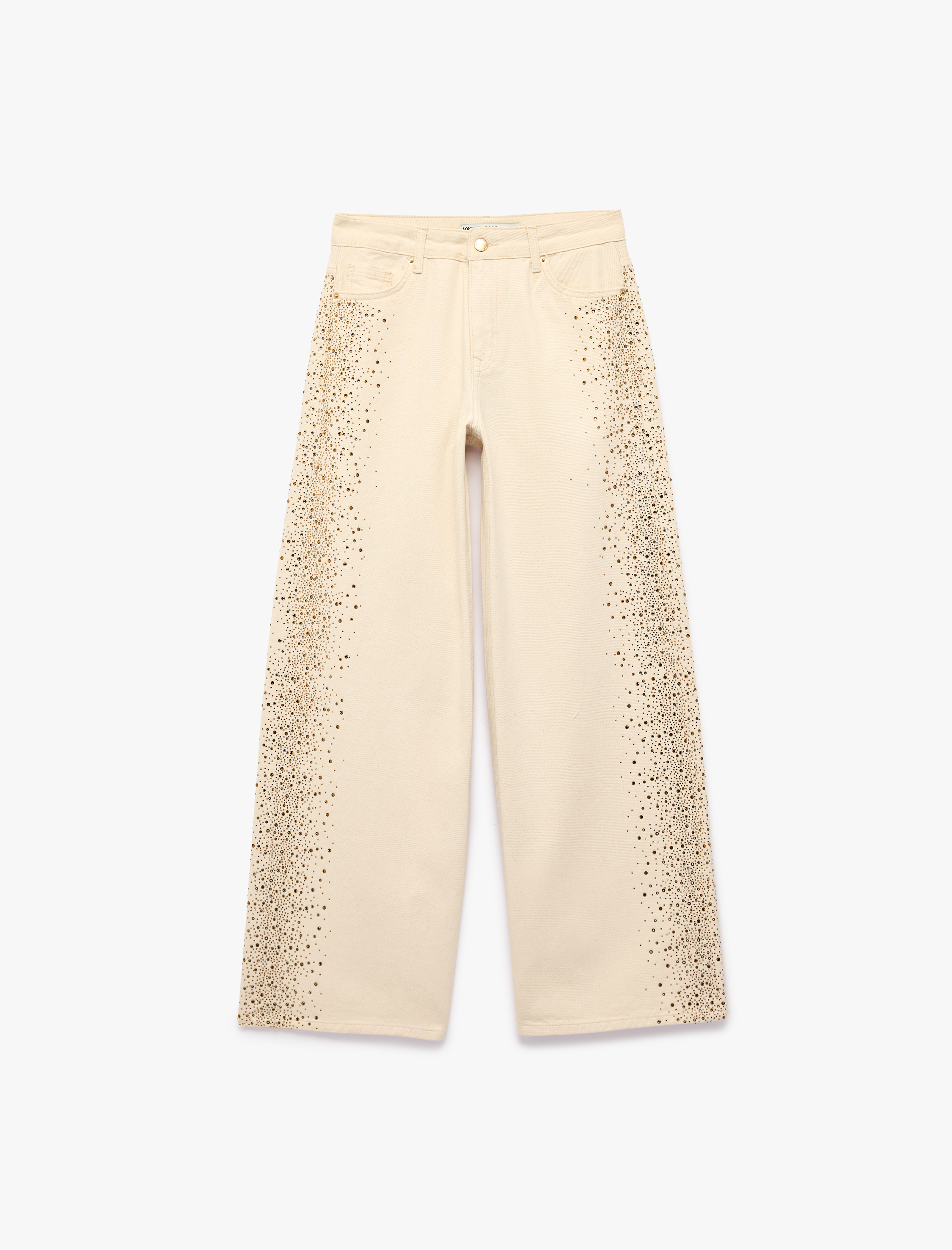   Cepli Taş Detaylı Geniş Paça Denim Pantolon -  Wide Leg Jeans