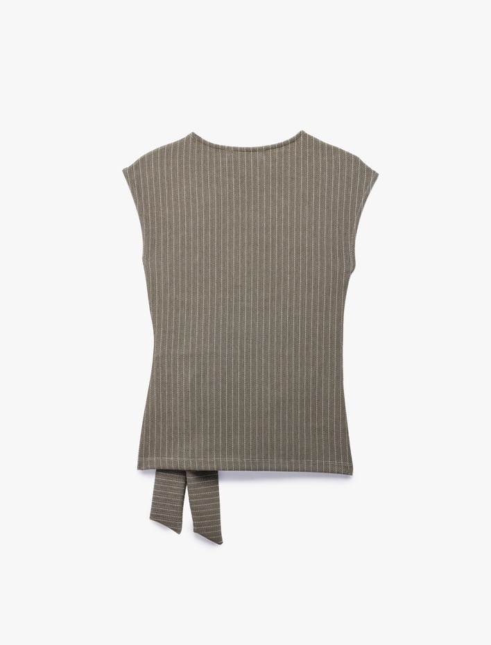  Bağlama Detaylı Çizgili Kolsuz Bluz