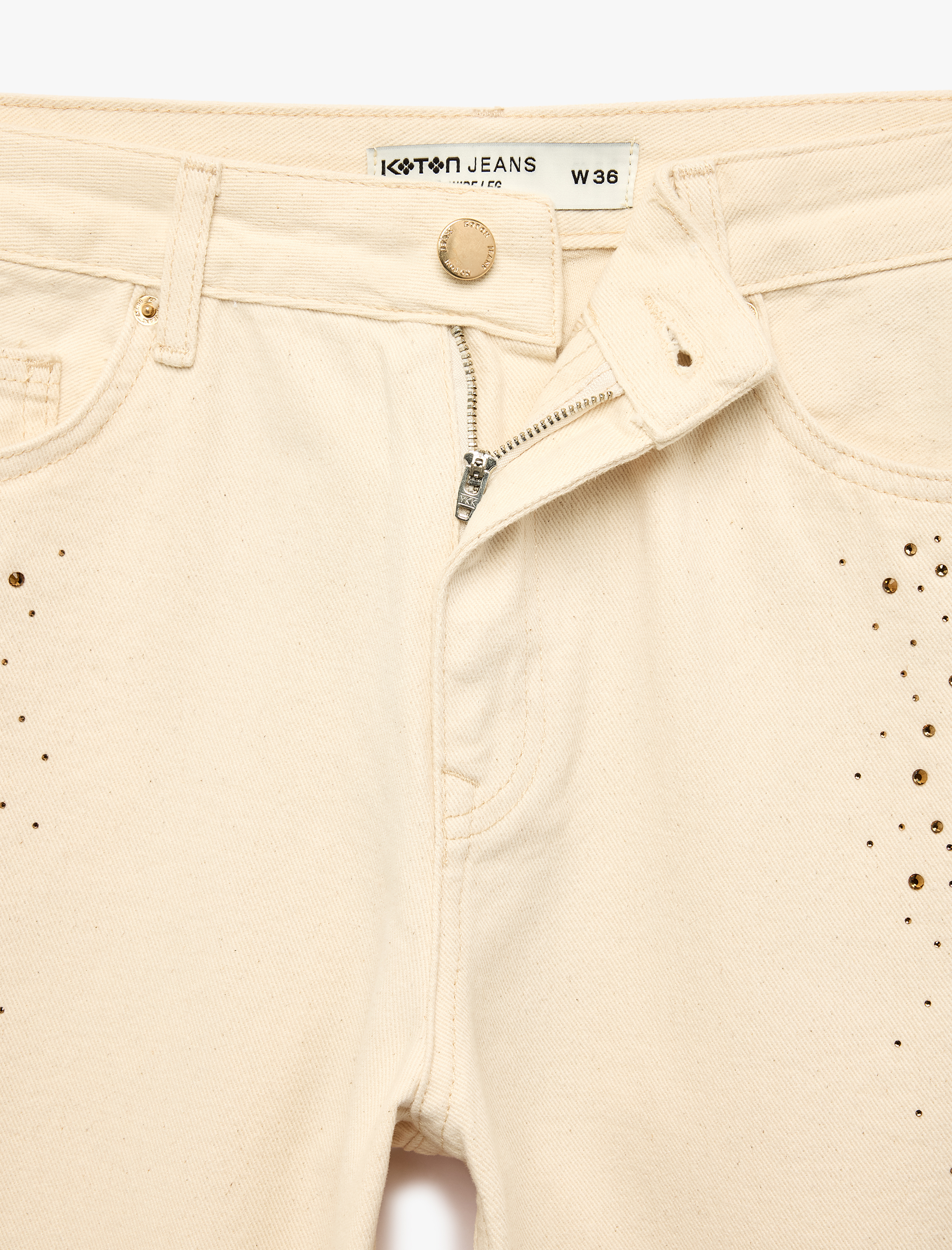   Cepli Taş Detaylı Geniş Paça Denim Pantolon -  Wide Leg Jeans