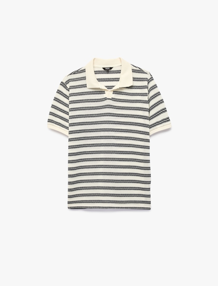  Regular Fit Kısa Kollu Polo Yaka Çizgili Tişört