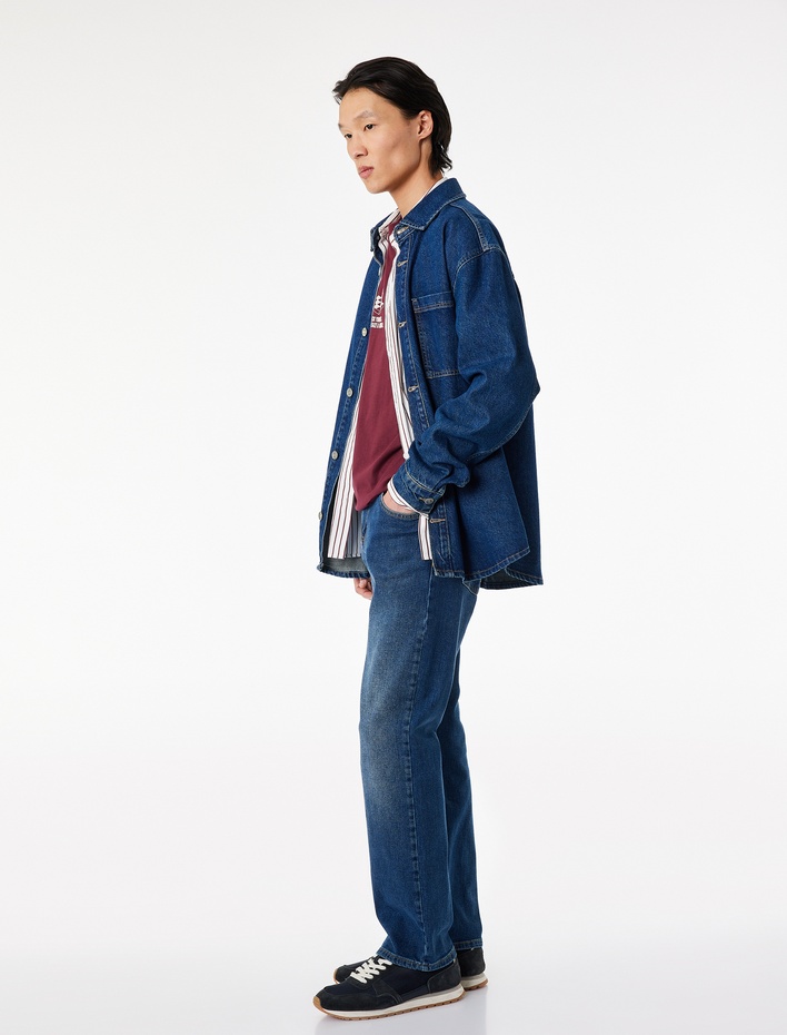  Cepli Düz Paça Pamuklu Straight Fit Jean Pantolon - Mark Jean