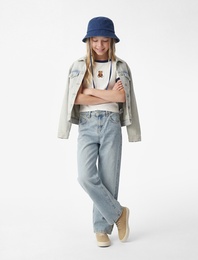 Pamuklu Cepli Geniş Paça Denim Pantolon