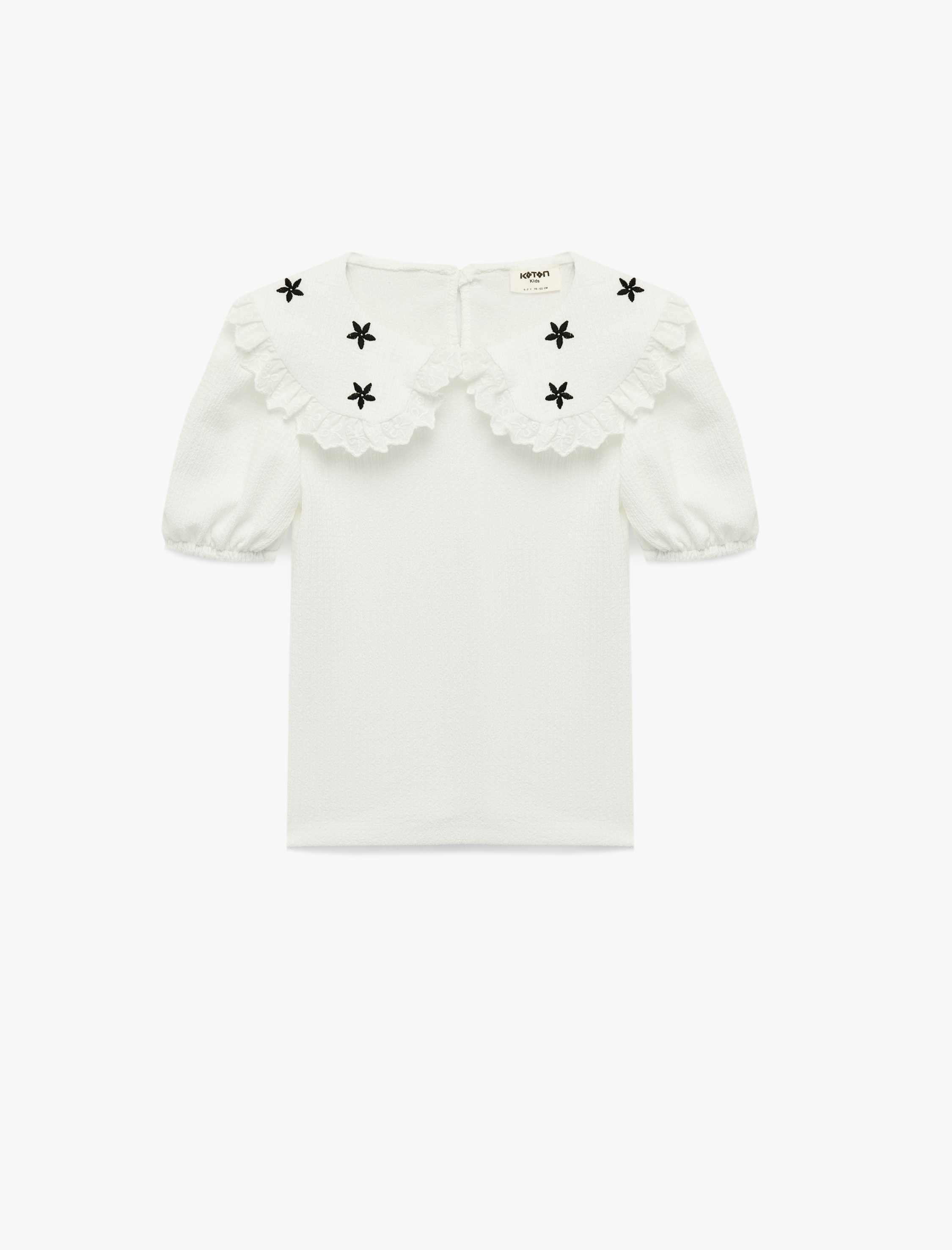  Kız Çocuk Nakış Detaylı Kısa Kollu Bebe Yaka Bluz