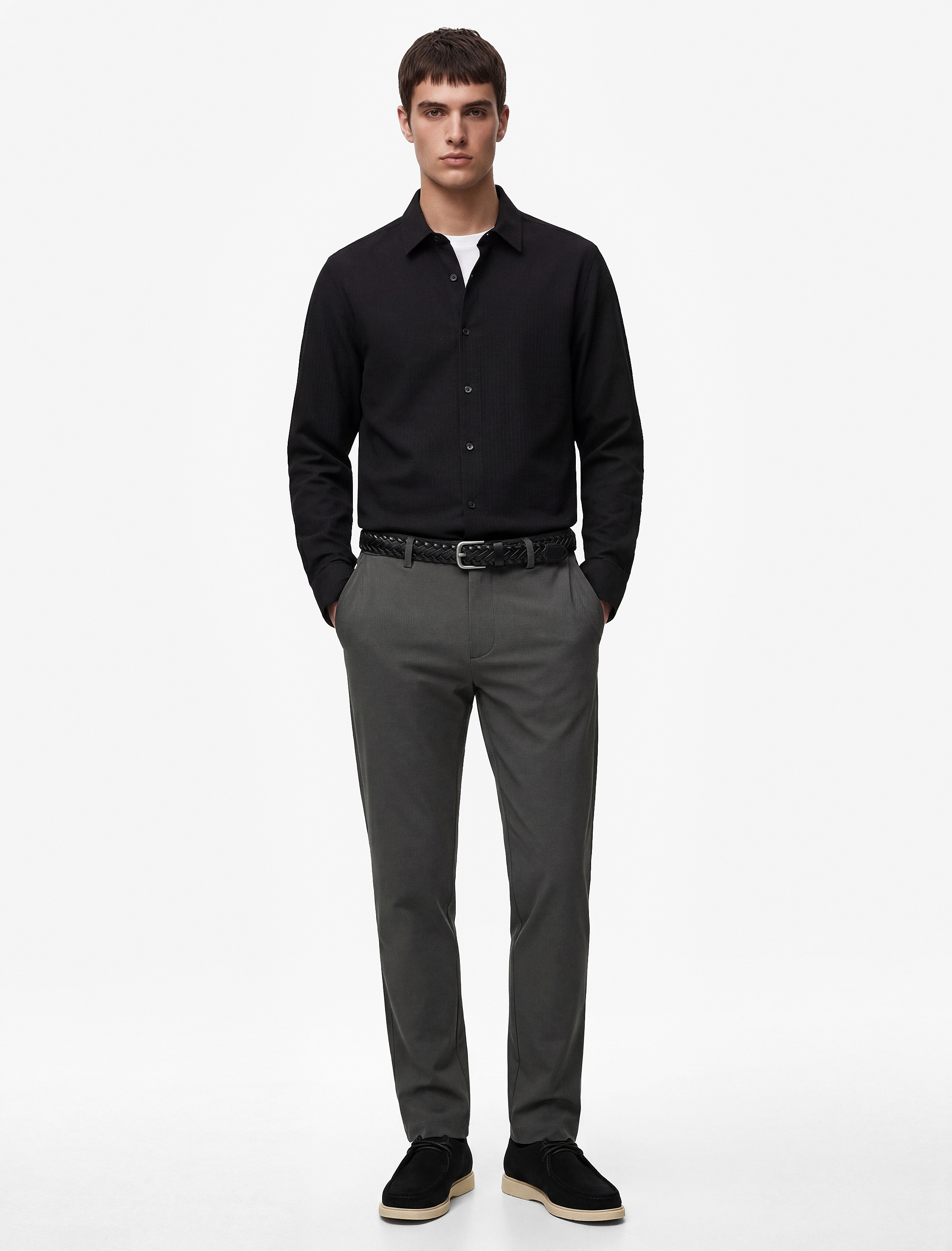   Uzun Kollu Yarım İtalyan Yaka Slim Fit Gömlek