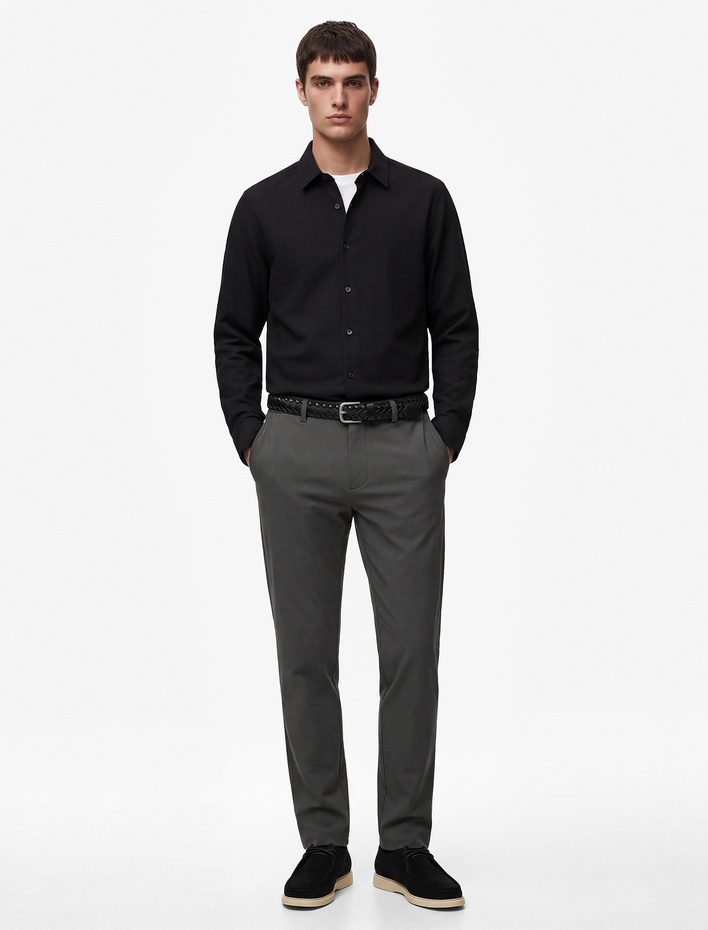  Uzun Kollu Yarım İtalyan Yaka Slim Fit Gömlek