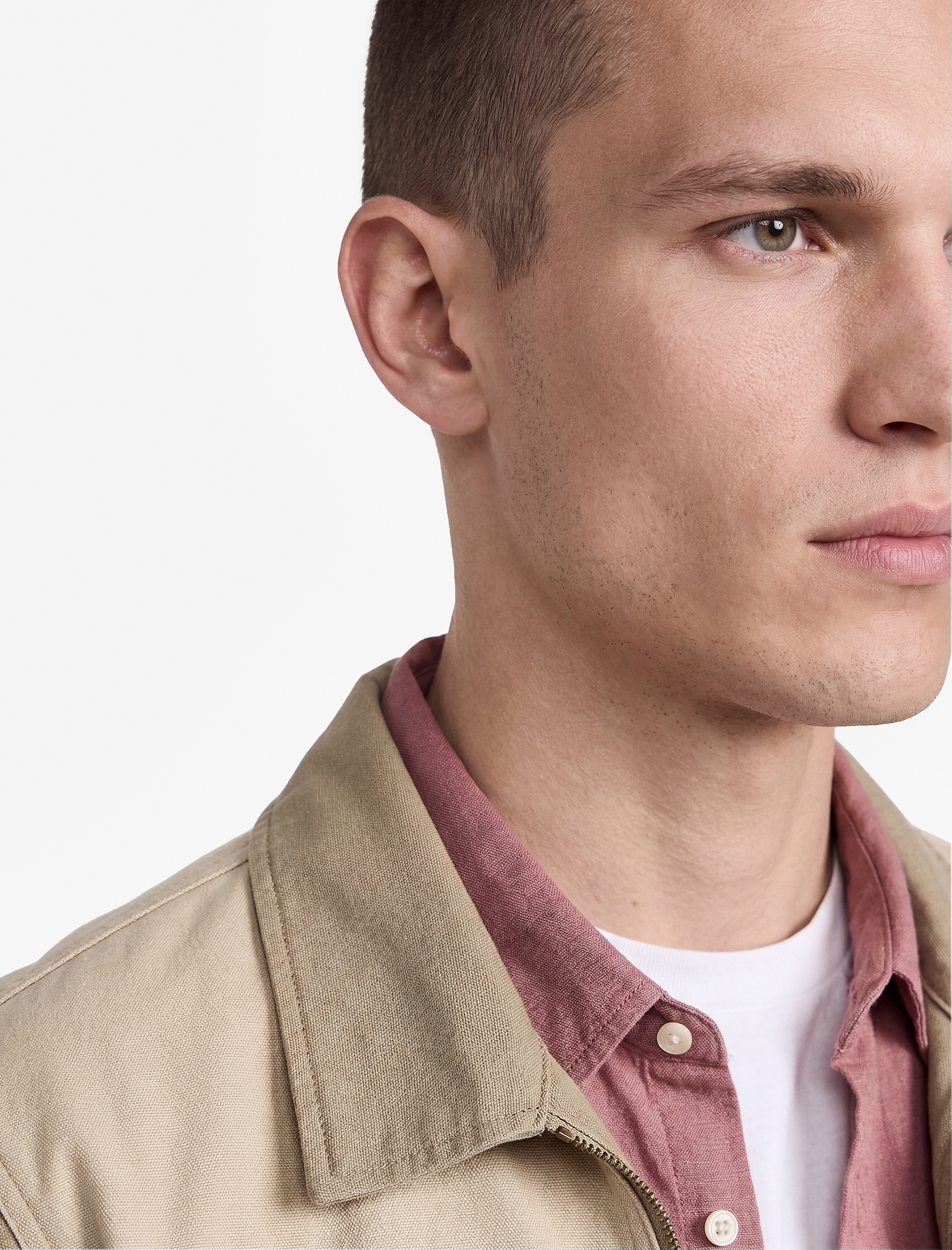 Uzun Kollu Cepli Pamuklu Renk Bloklu Klasik Yaka Fermuarlı Gabardin Gömlek Ceket - Görsel 2