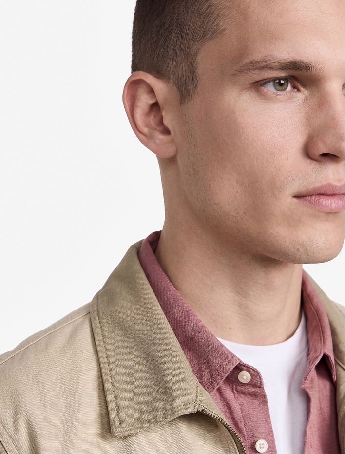  Uzun Kollu Cepli Pamuklu Renk Bloklu Klasik Yaka Fermuarlı Gabardin Gömlek Ceket