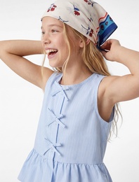 Fiyonklu Kolsuz Bisiklet Yaka Fırfır Detaylı Çizgili Bluz