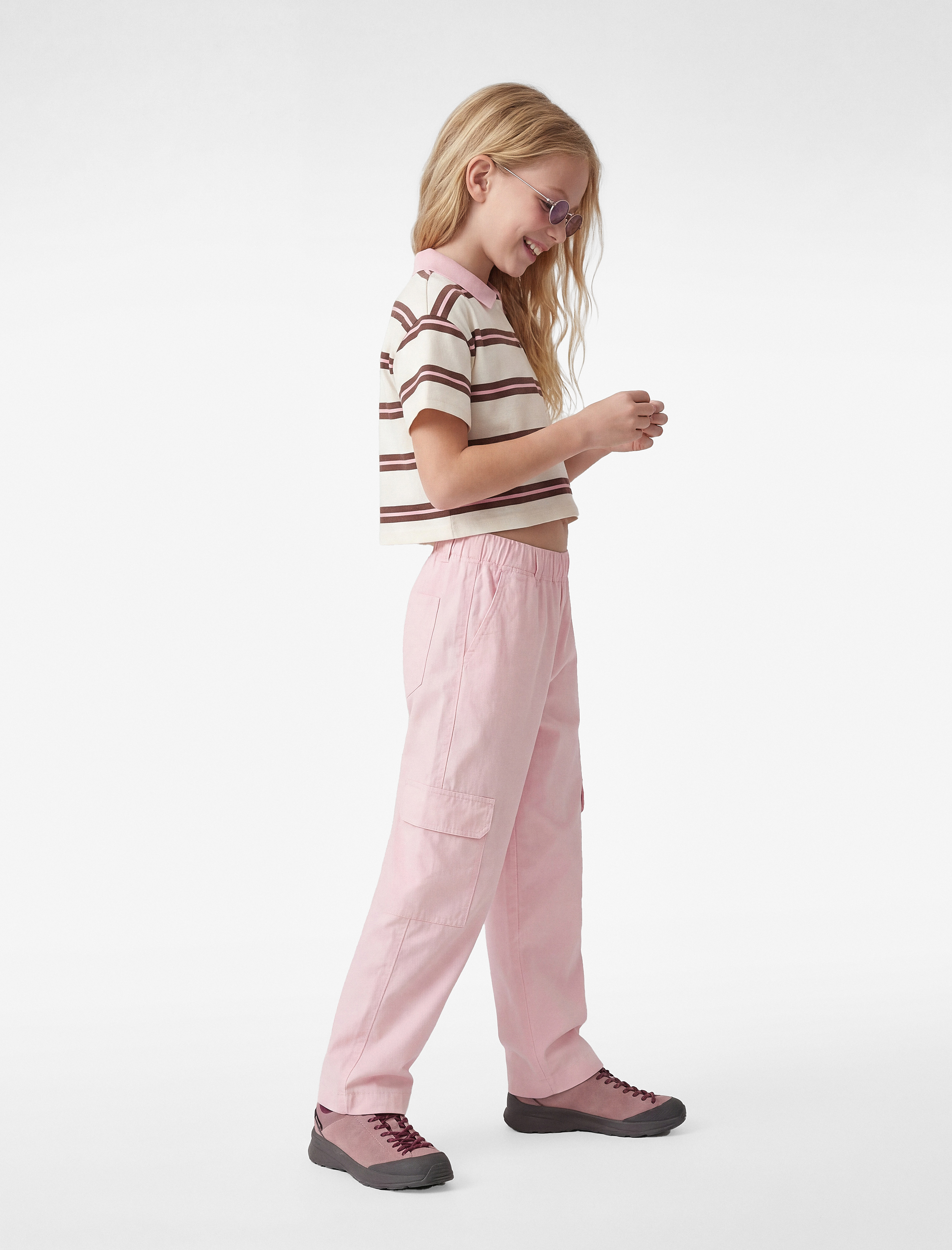  Kız Çocuk Pamuklu Kapaklı Rahat Kesim Kapaklı Cepli Jogger Pantolon