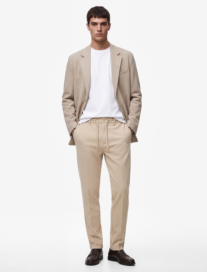  Duble Paça Cepli Viskon Karışımlı Beli Bağcıklı Düğmeli Kumaş Pantolon