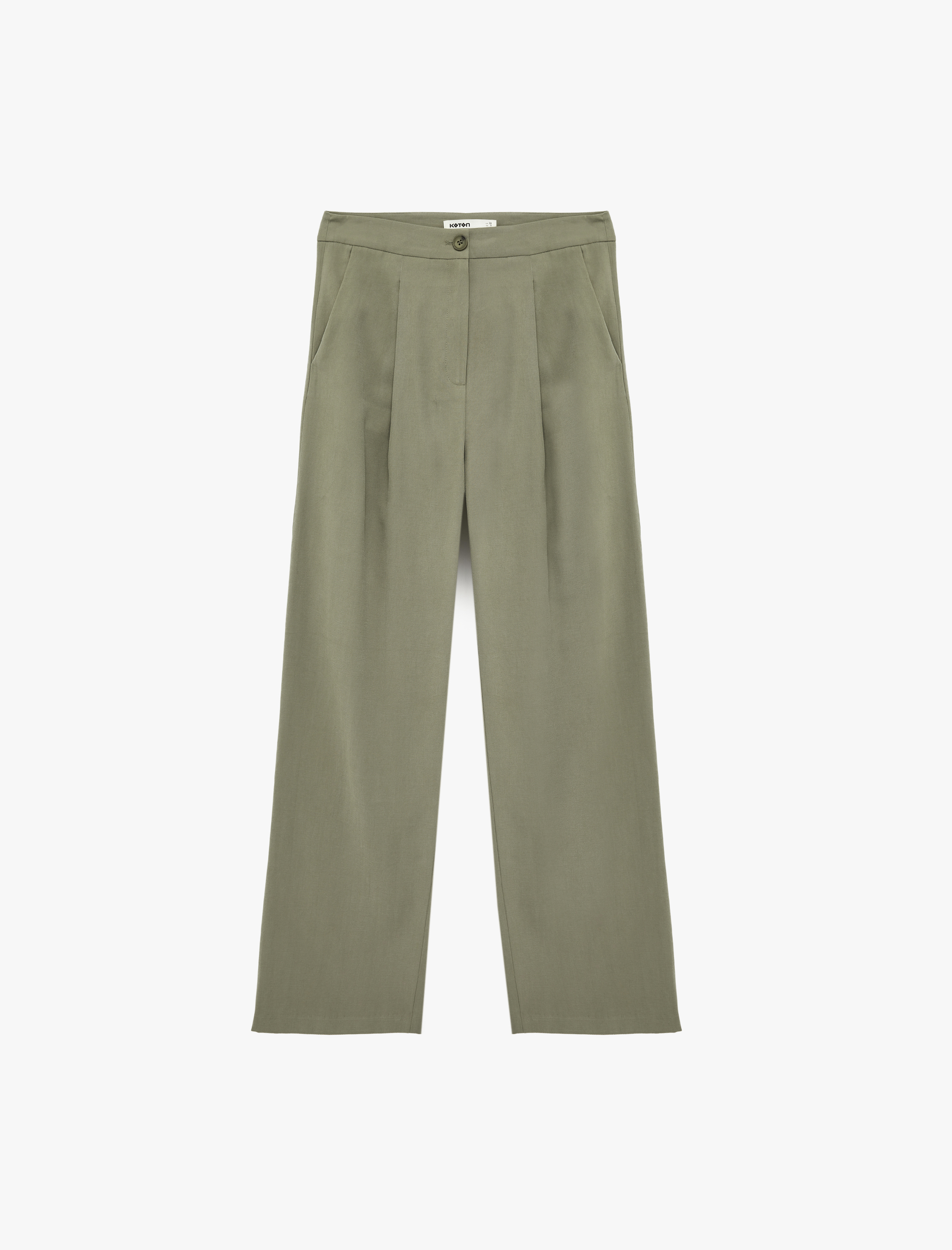 Kupro Viskon Kumaş Pile Detaylı Cepli Geniş Paça Palazzo Pantolon - Görsel 3