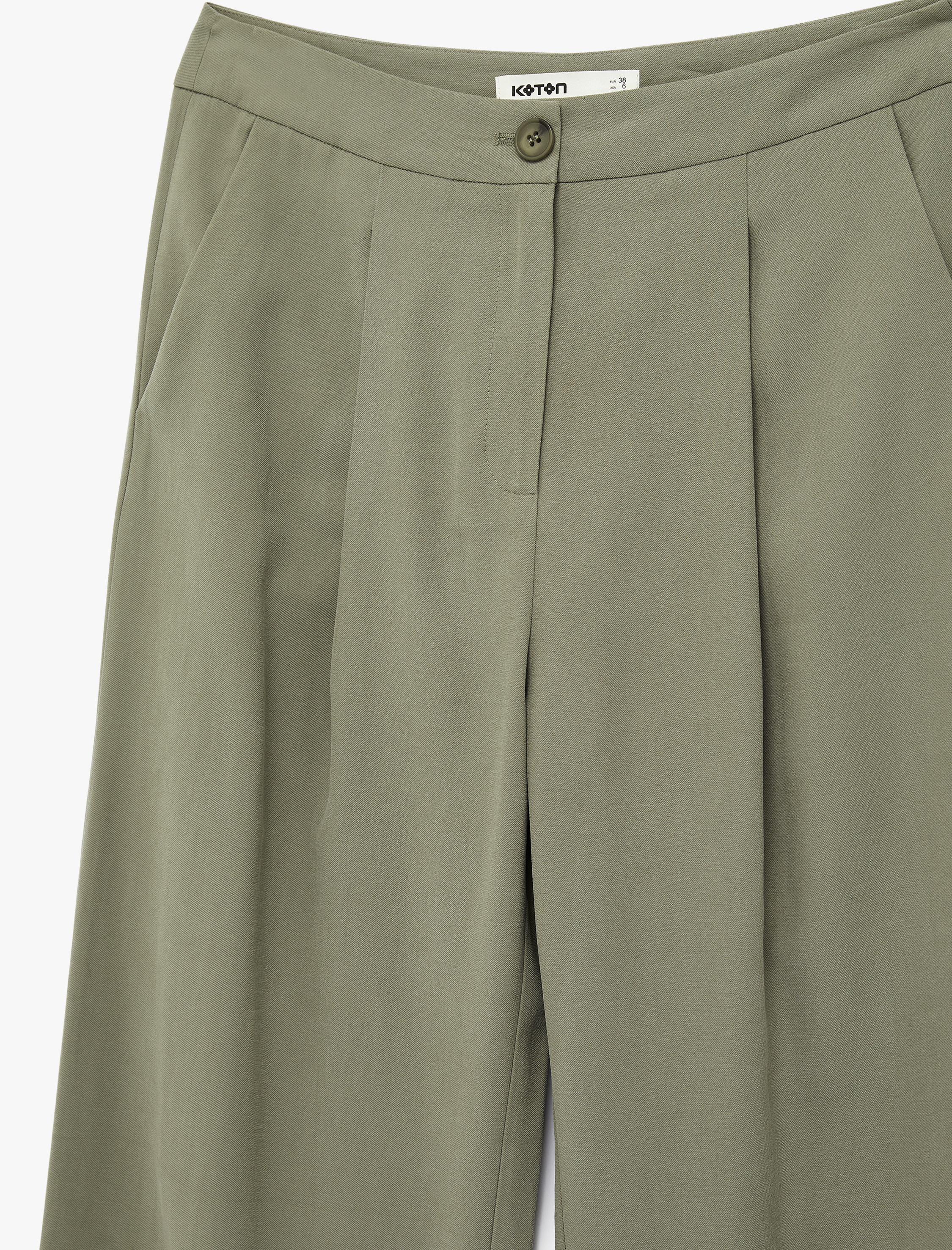 Kupro Viskon Kumaş Pile Detaylı Cepli Geniş Paça Palazzo Pantolon - Görsel 5