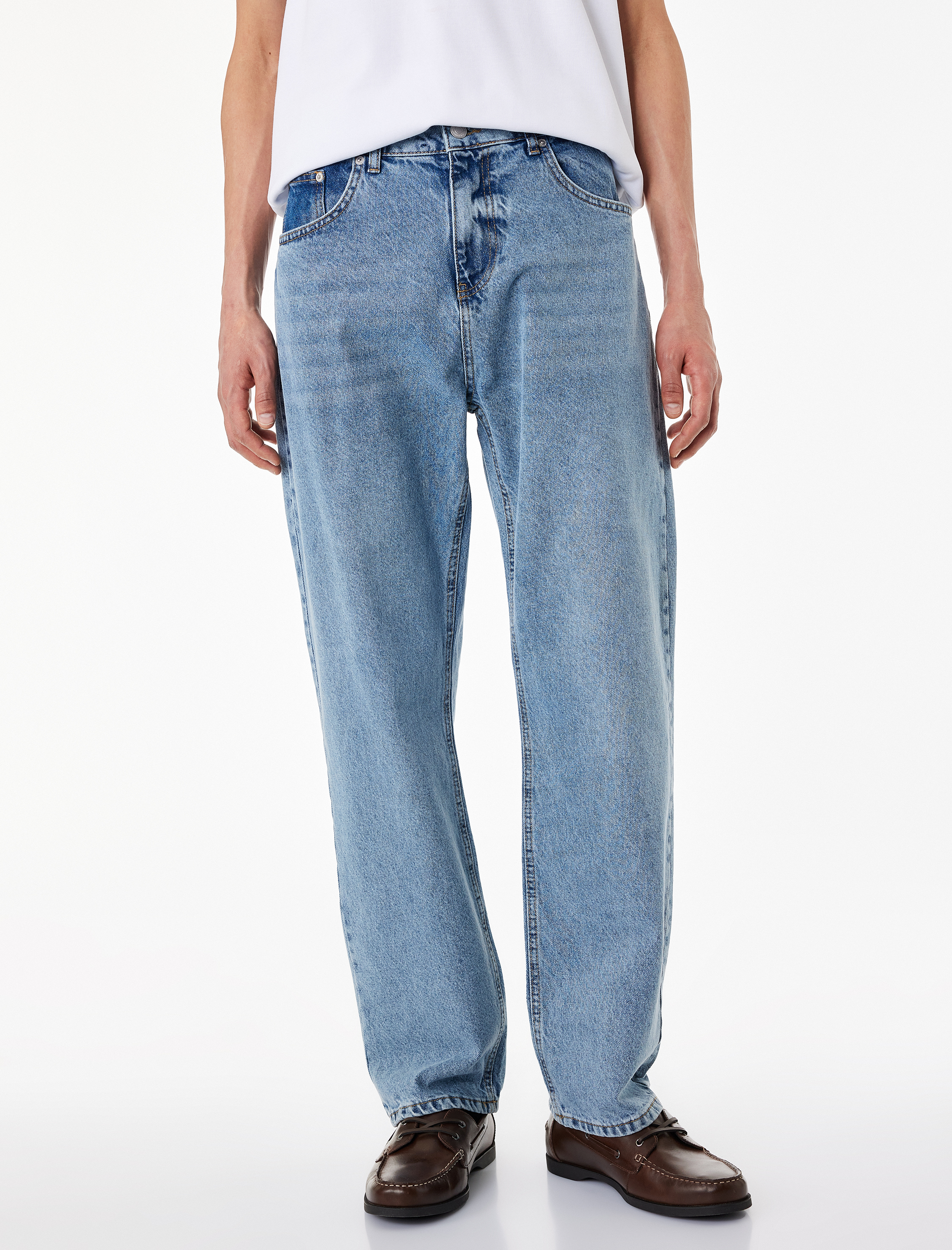   Normal Bel Düz Paça Pamuklu Vintage Straight Fit Jean Pantolon