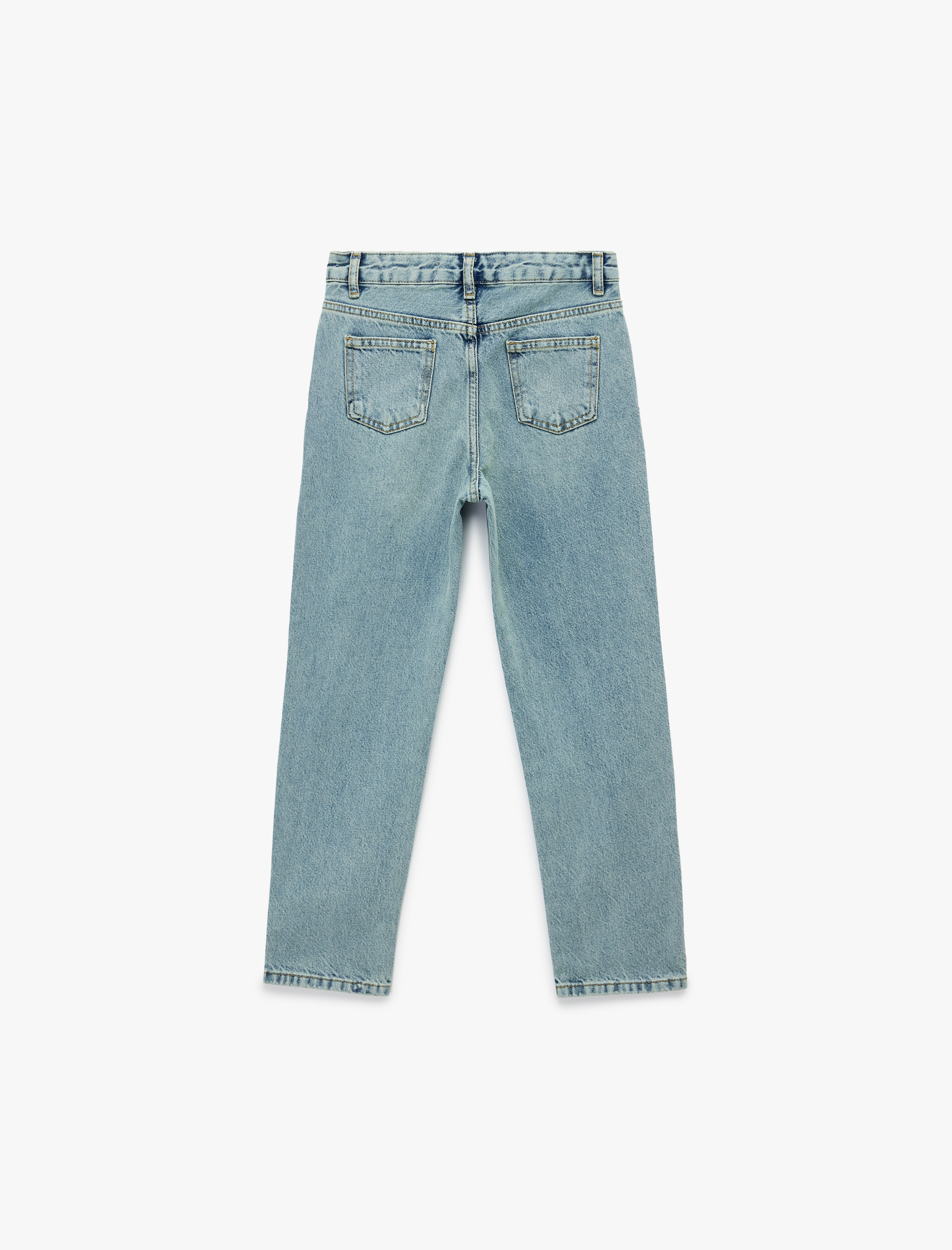  Kız Çocuk Dantel Detaylı Pamuklu Mom Fit Denim Pantolon