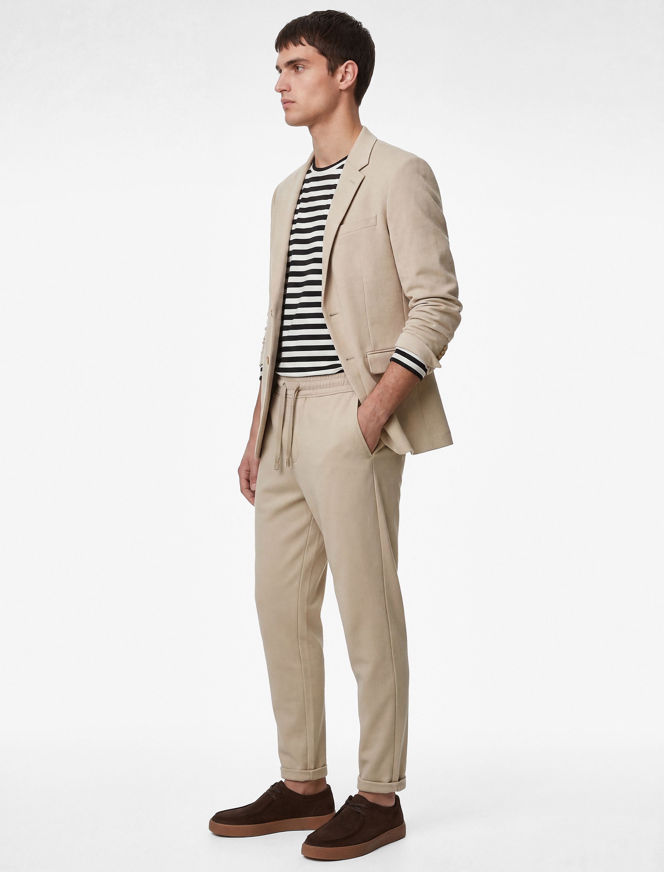   Straight Fit Cepli Duble Paça Beli Bağcıklı Pantolon