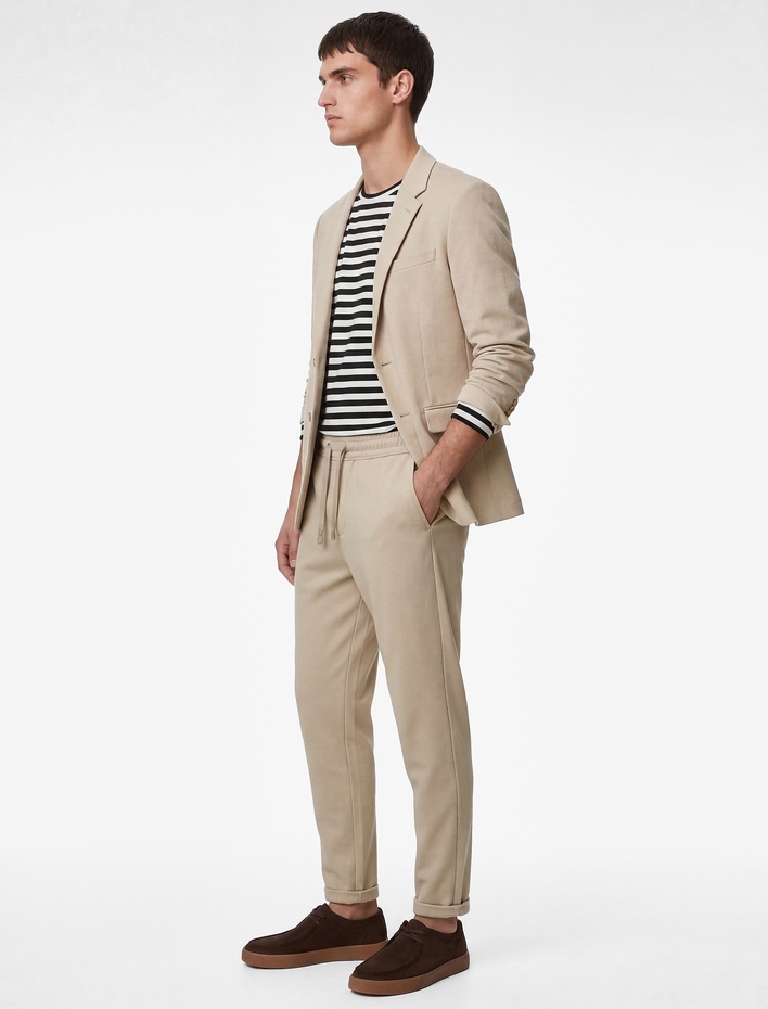  Straight Fit Cepli Duble Paça Beli Bağcıklı Pantolon