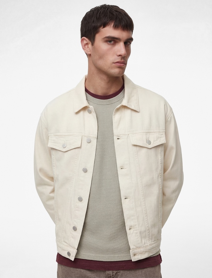  Uzun Kollu Kapaklı Cepli Gömlek Yaka Jean Ceket