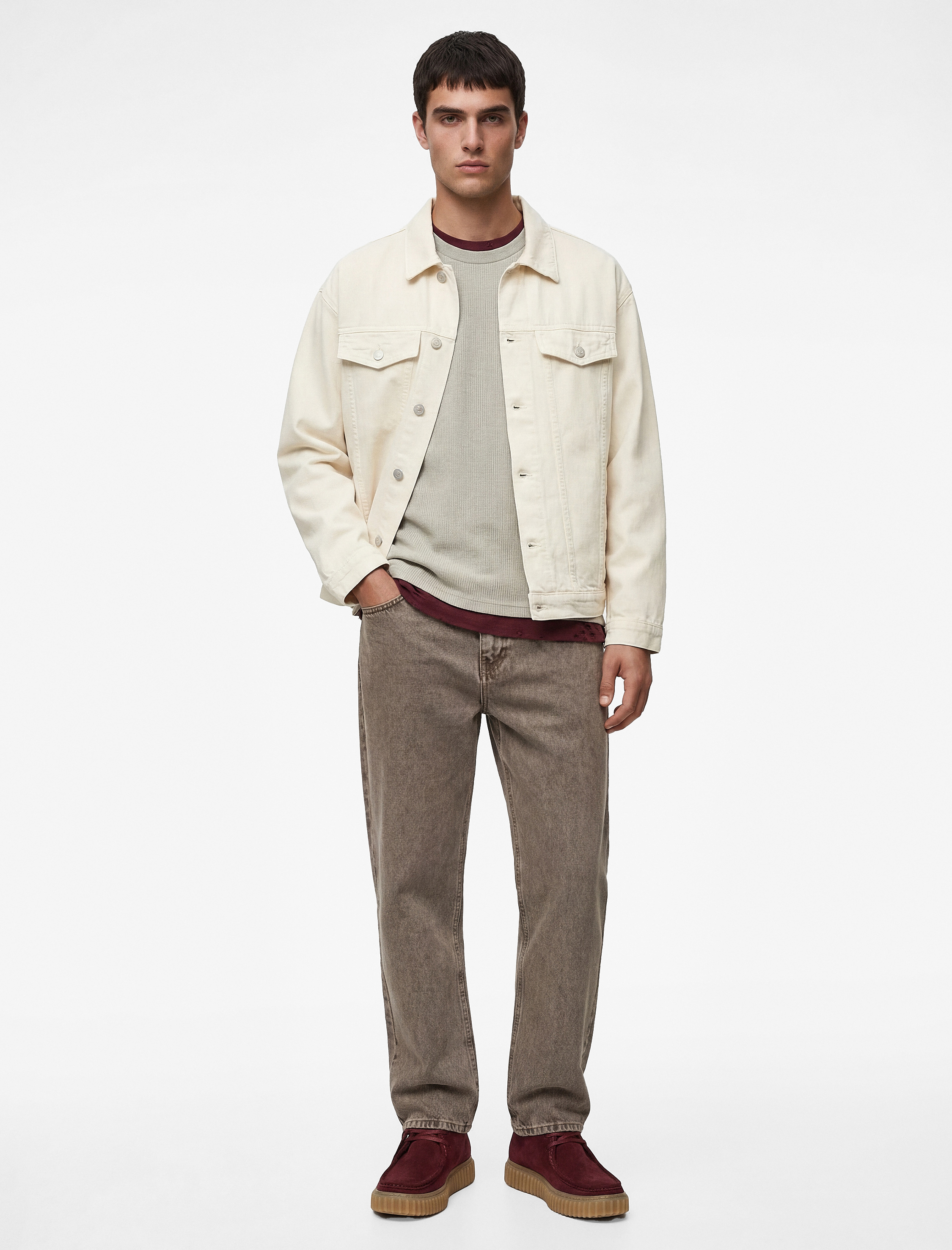 Uzun Kollu Kapaklı Cepli Gömlek Yaka Jean Ceket - Görsel 2