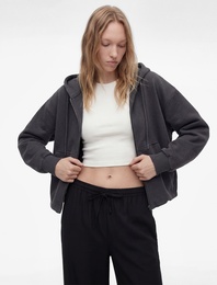 Rahat Kalıp Uzun Kollu Kanguru Cepli Fermuarlı Kapüşonlu Sweatshirt