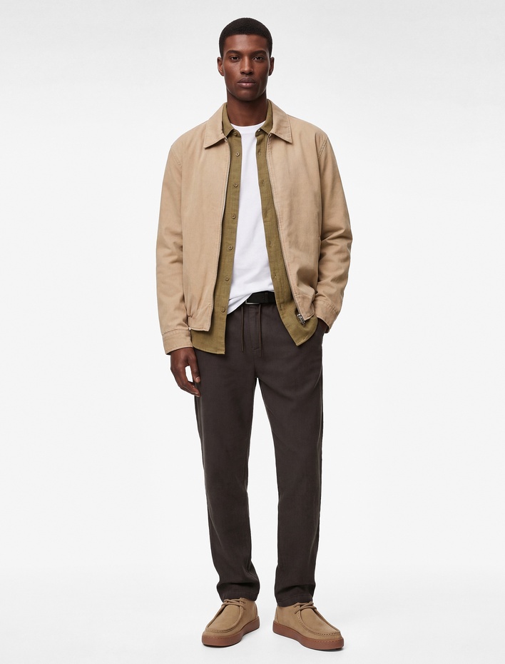  Gömlek Yaka Cepli Pamuklu Fermuarlı Jean Ceket