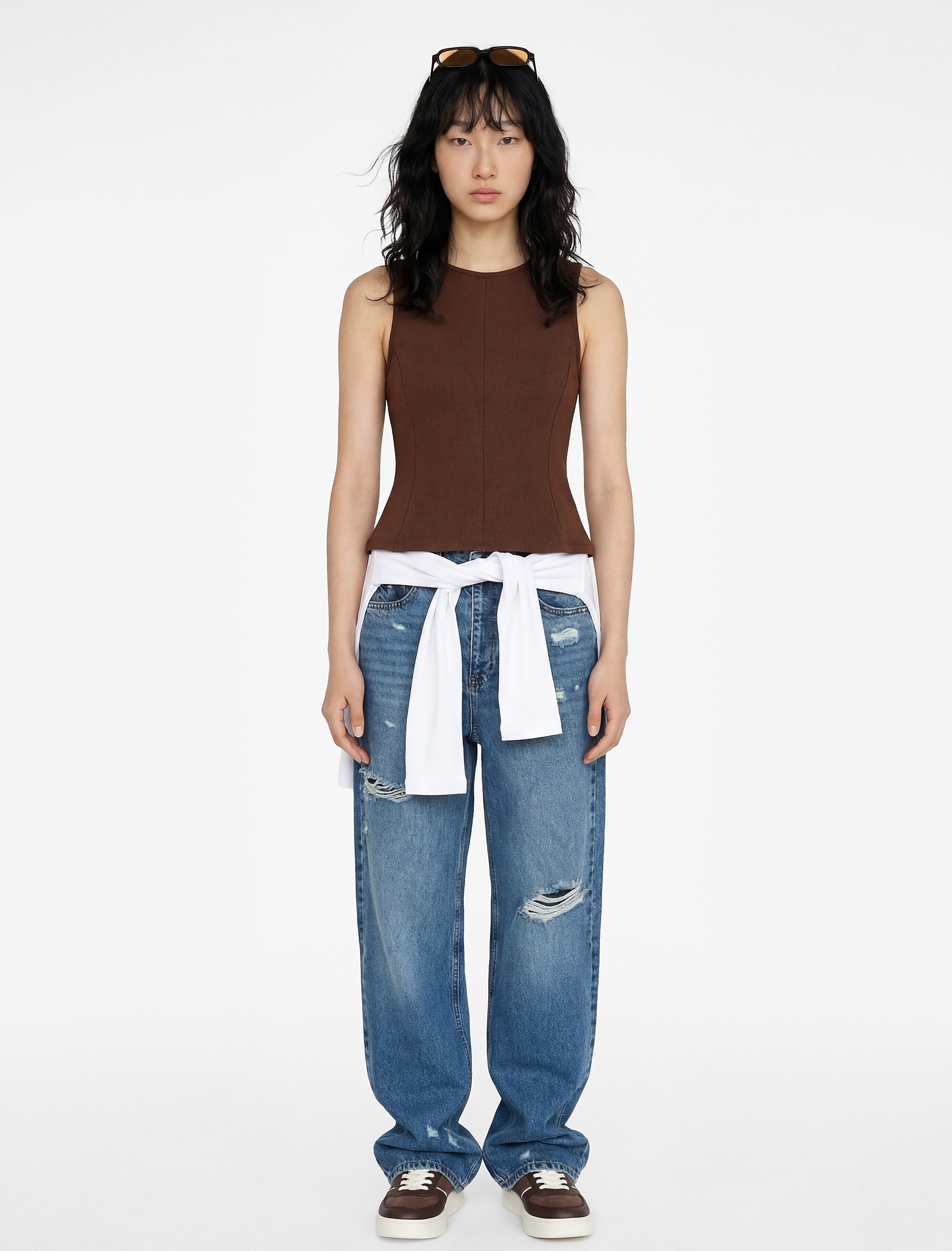  Pamuklu Slim Fit Kolsuz Bisiklet Yaka Bluz