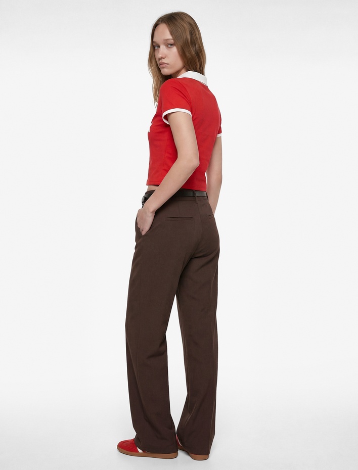  Cepli Kemerli Viskon Karışımlı Geniş Paça Pantolon