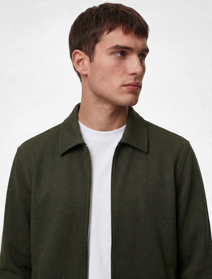  Regular Fit Uzun Kollu Cepli Gömlek Yaka Fermuarlı Mevsimlik Ceket