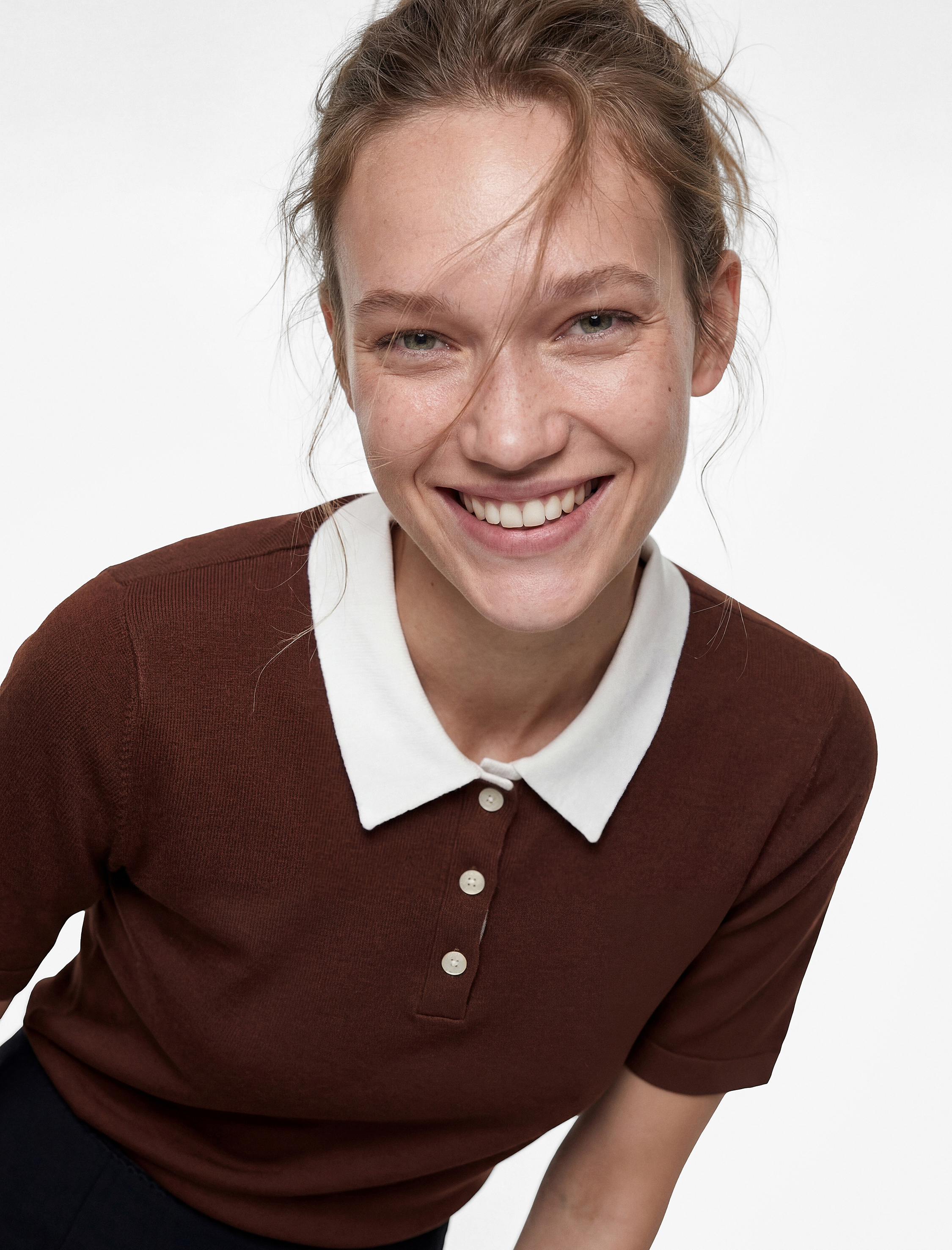   Polo Yaka Kısa Kollu Düğmeli Biyeli Viskon Karışımlı Triko Kazak