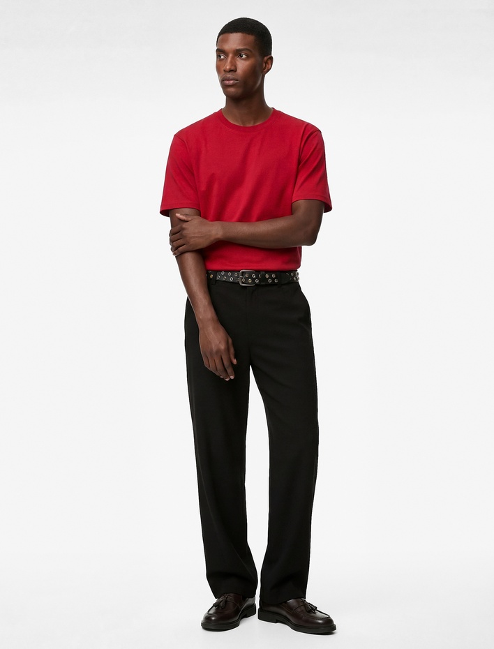  Regular Fit Kısa Kollu Bisiklet Yaka Pamuklu Basic Tişört