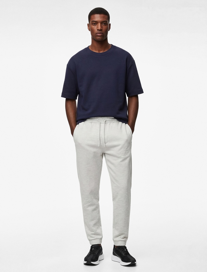  Kısa Kollu Rahat Kalıp Bisiklet Yaka Basic Spor Tişört