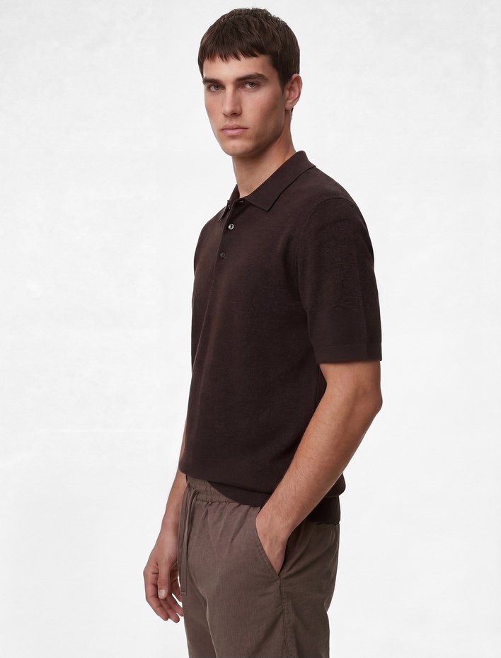  Regular Fit Viskon Polo Yaka Kısa Kollu Triko Tişört