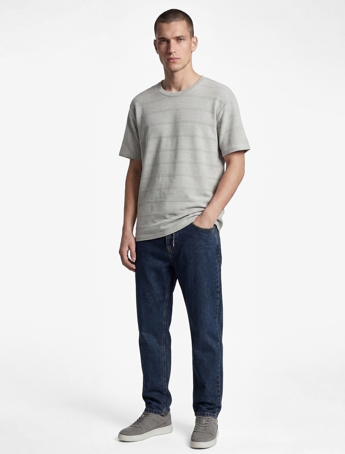  Regular Fit Kısa Kollu Viskon Karışımlı Dokulu Bisiklet Yaka Tişört