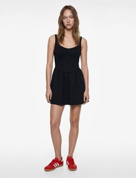 Kolsuz U Yaka Rahat Kalıp Mini Kloş Elbise