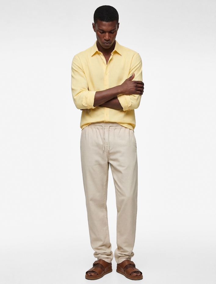  Regular Fit Uzun Kollu Klasik Yaka Düğmeli Pamuklu Gömlek