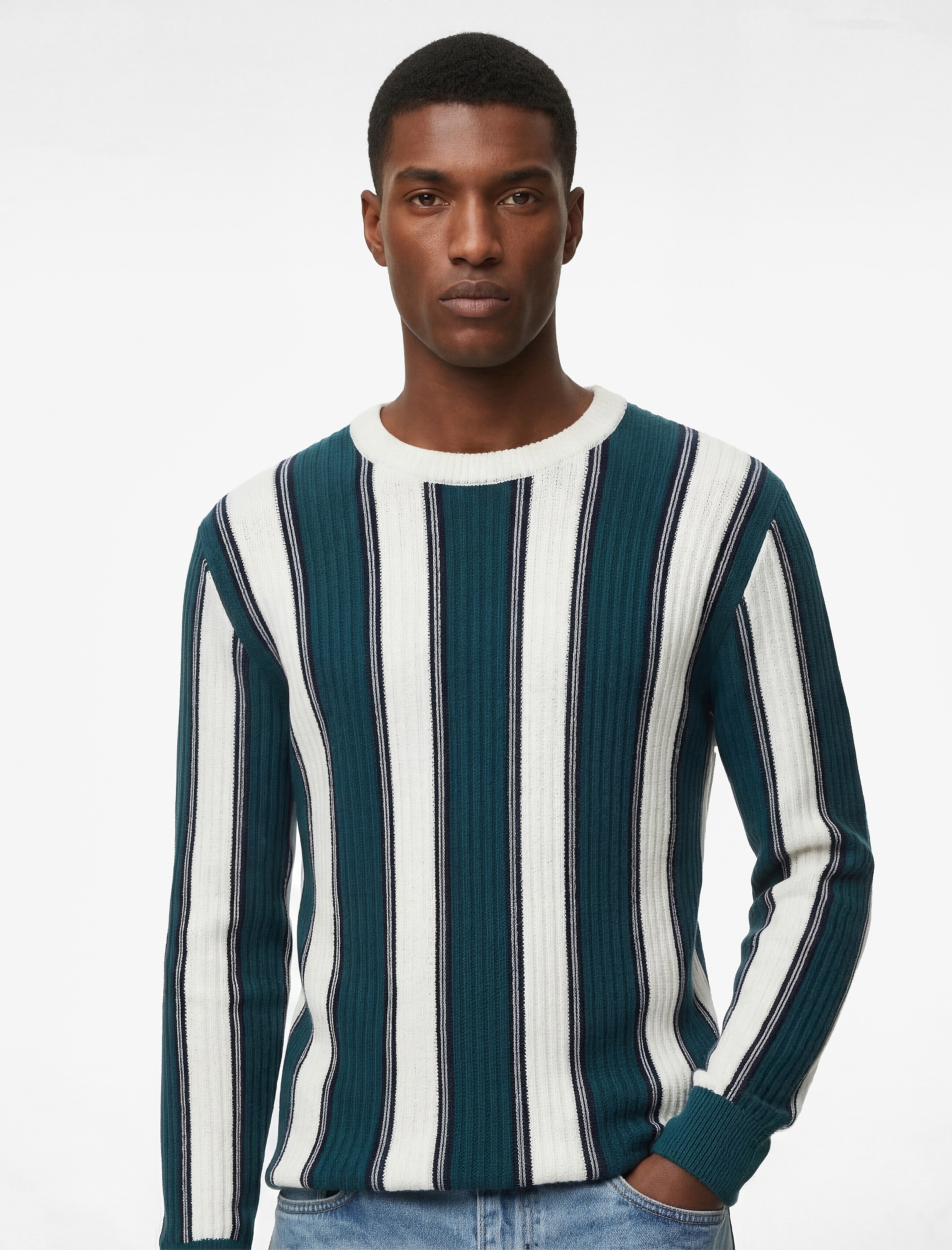   Uzun Kollu Bisiklet Yaka Çizgili Triko Kazak