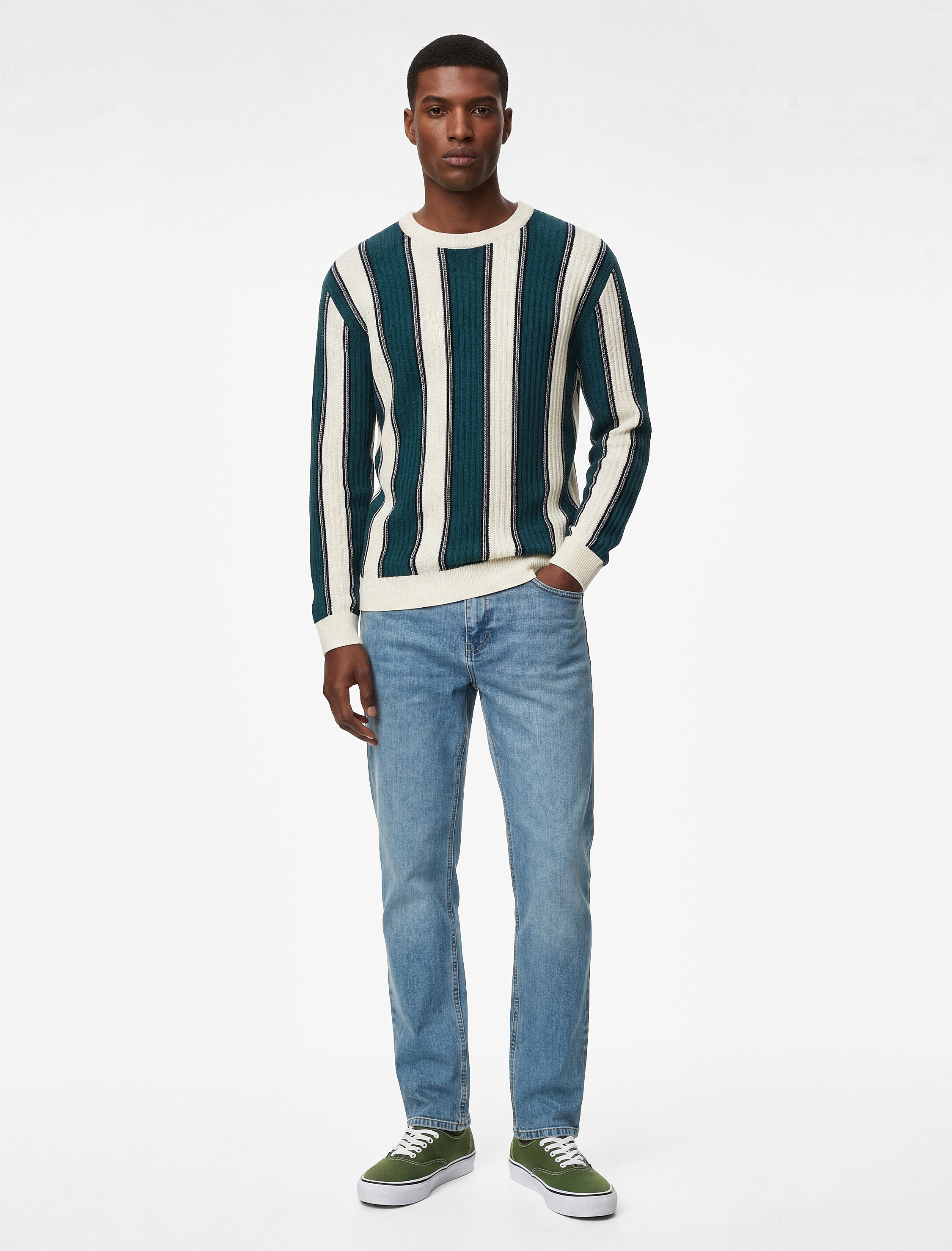   Uzun Kollu Bisiklet Yaka Çizgili Triko Kazak