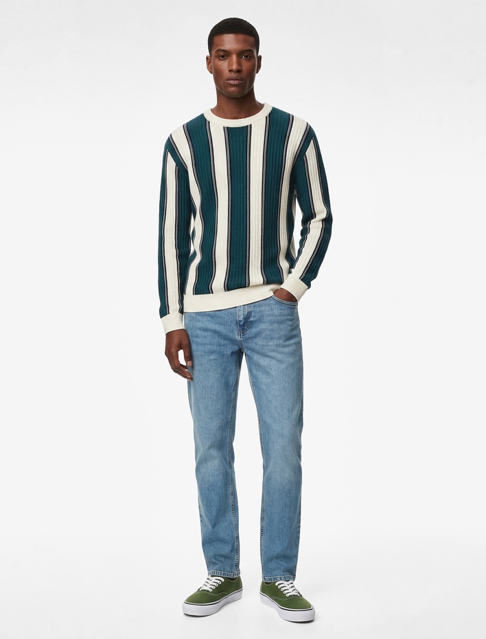  Uzun Kollu Bisiklet Yaka Çizgili Triko Kazak