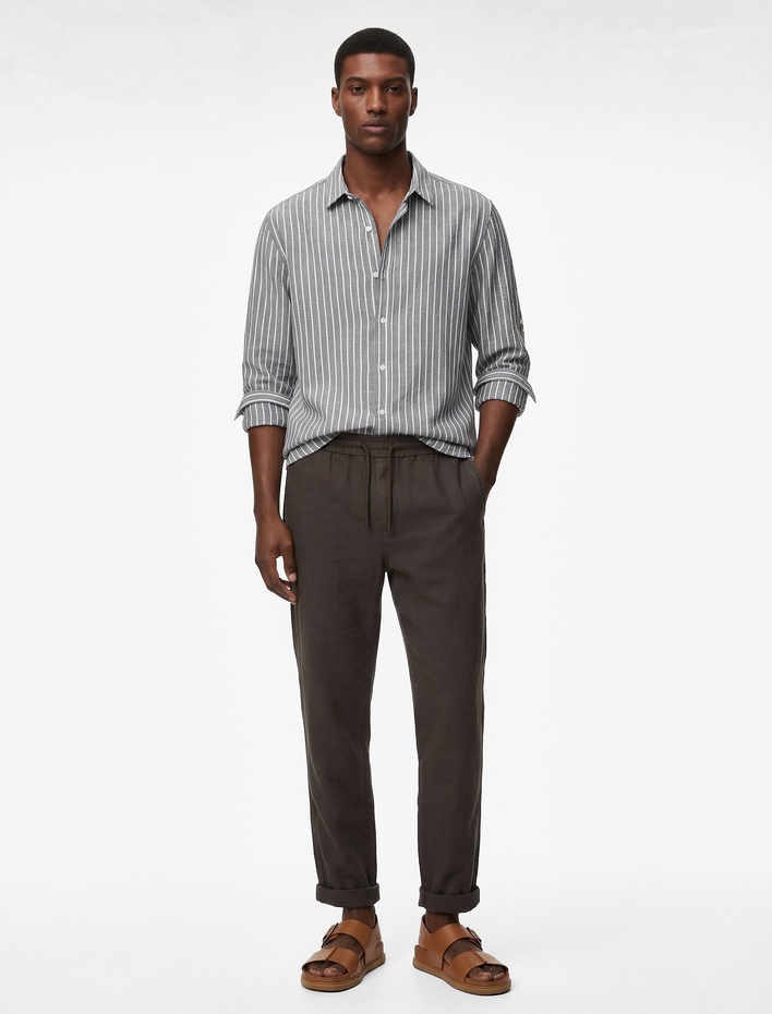  Regular Fit Pamuklu Cepli Beli Bağcıklı Pantolon