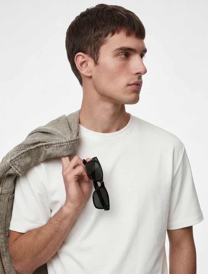  Bisiklet Yaka Rahat Kalıp Viskon Karışımlı Tok Scuba Kumaş Kısa Kollu Tişört