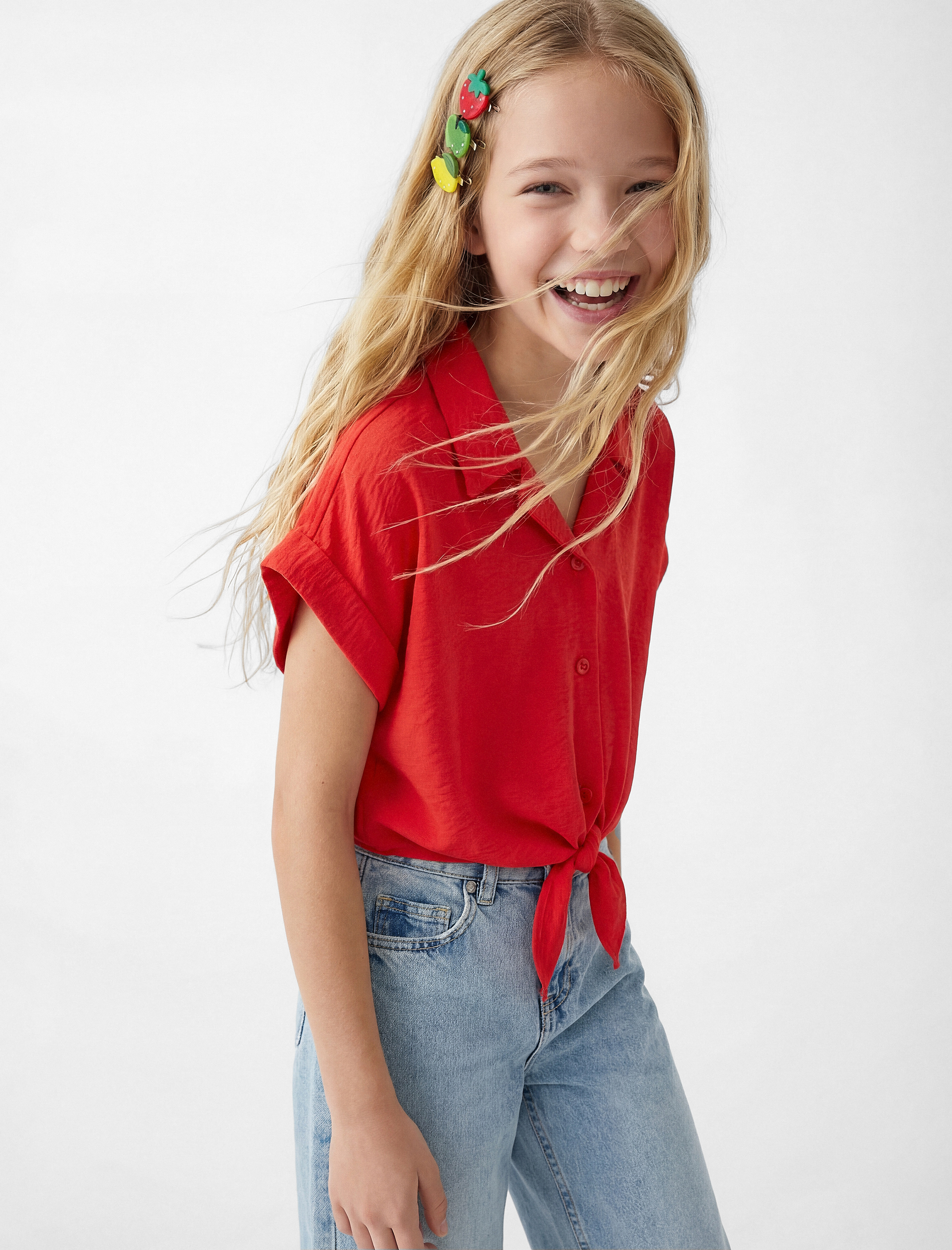 Bağlama Detaylı Düğmeli Kolsuz Crop Gömlek