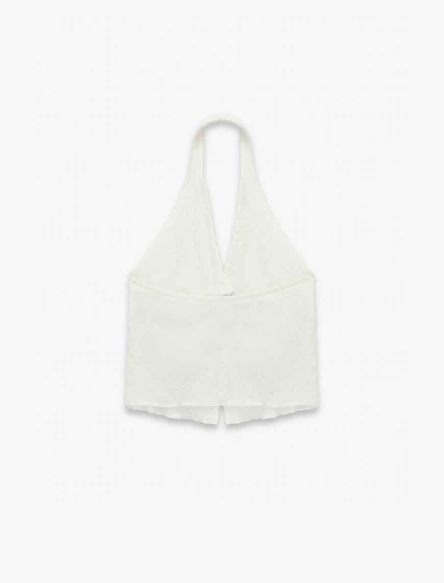 Koton Kadın Bürümcük Kumaş Kolsuz Kruvaze Yaka Crop Bluz
