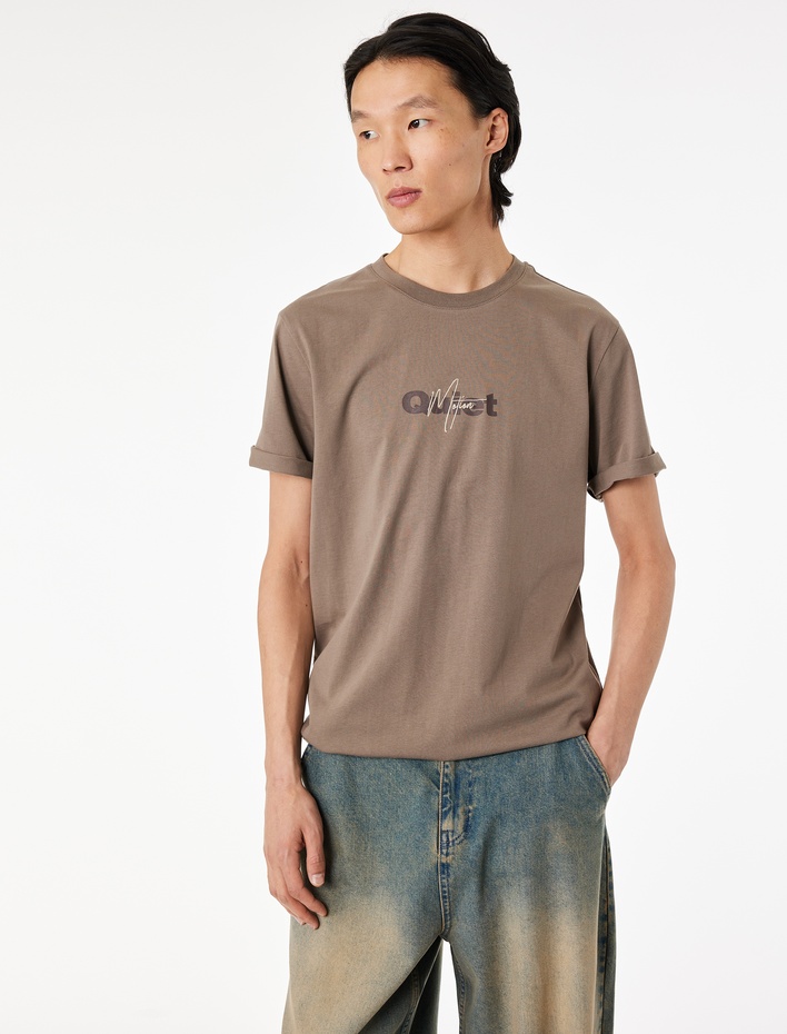  Regular Fit Kısa Kollu Bisiklet Yaka Pamuklu Baskılı Tişört