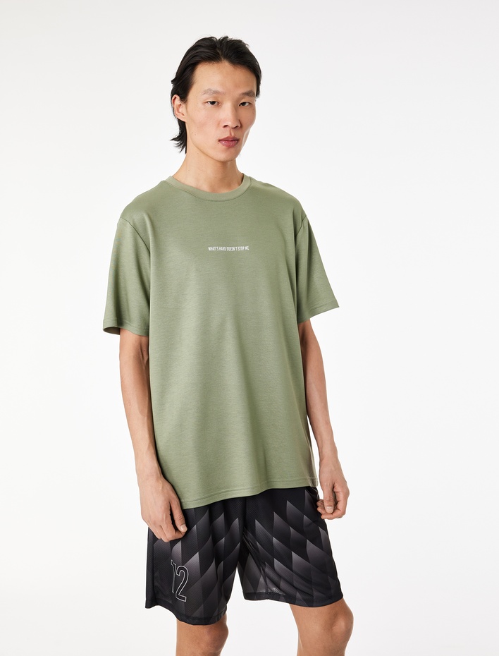  Kısa Kollu Bisiklet Yaka Rahat Kalıp Baskılı Spor Tişört