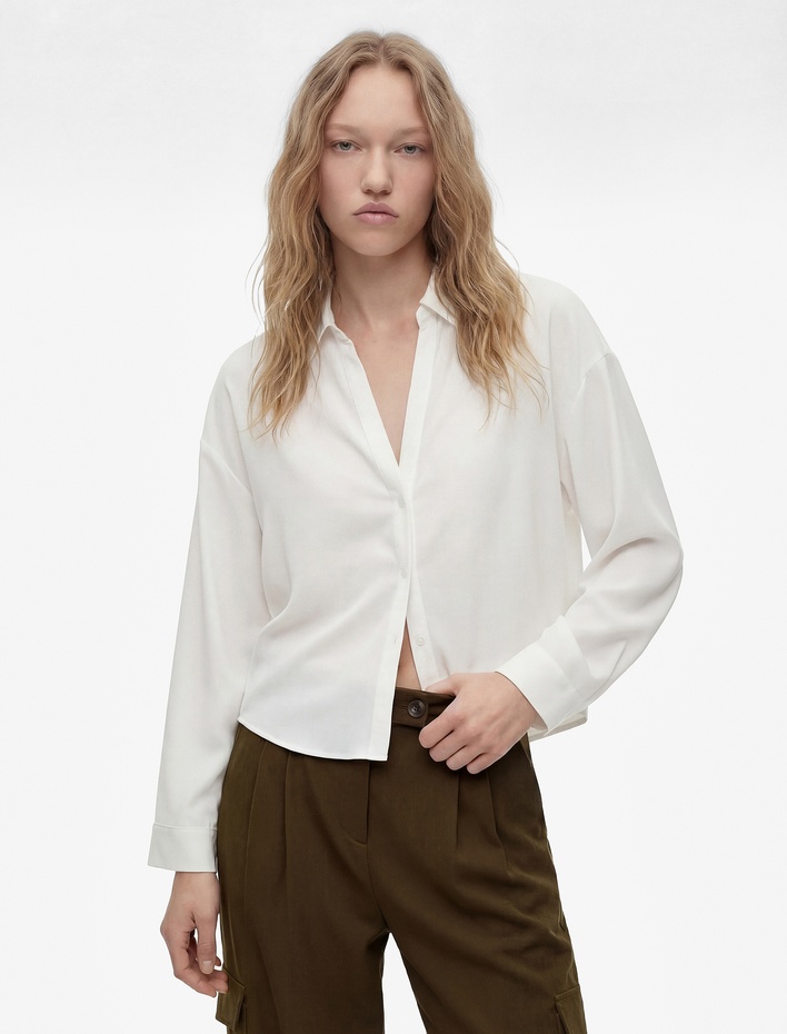  Rahat Kalıp Uzun Kollu Klasik Yaka Düğmeli Viskon Gömlek