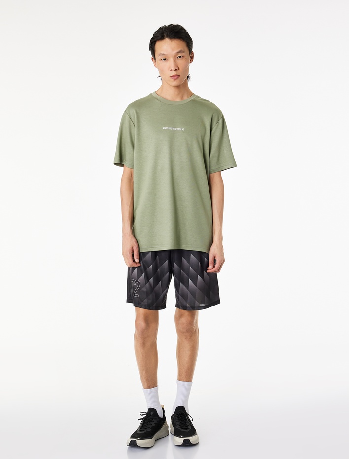  Kısa Kollu Bisiklet Yaka Rahat Kalıp Baskılı Spor Tişört