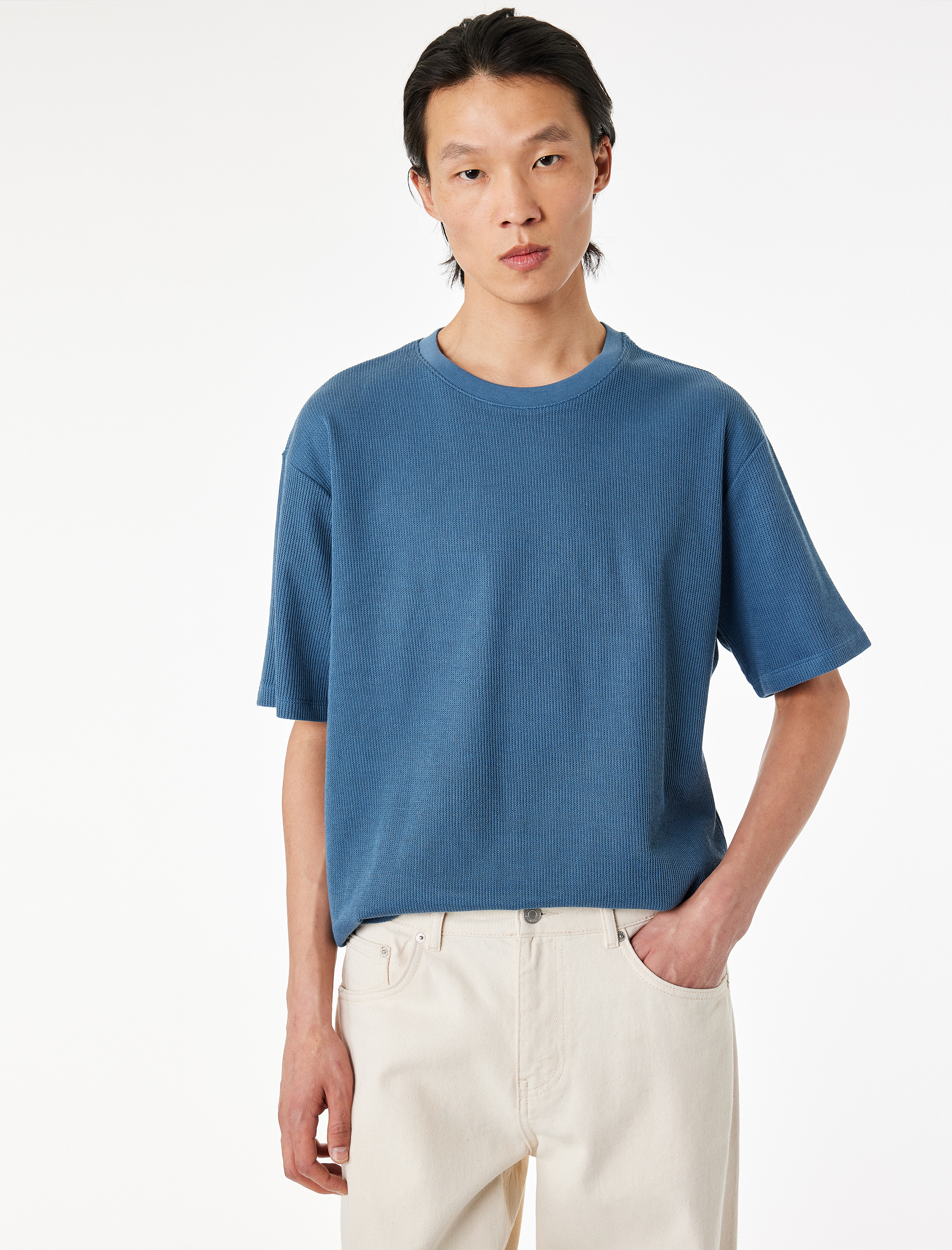   Bisiklet Yaka Kısa Kollu Pamuklu Tok Kumaş Rahat Kalıp Basic Tişört