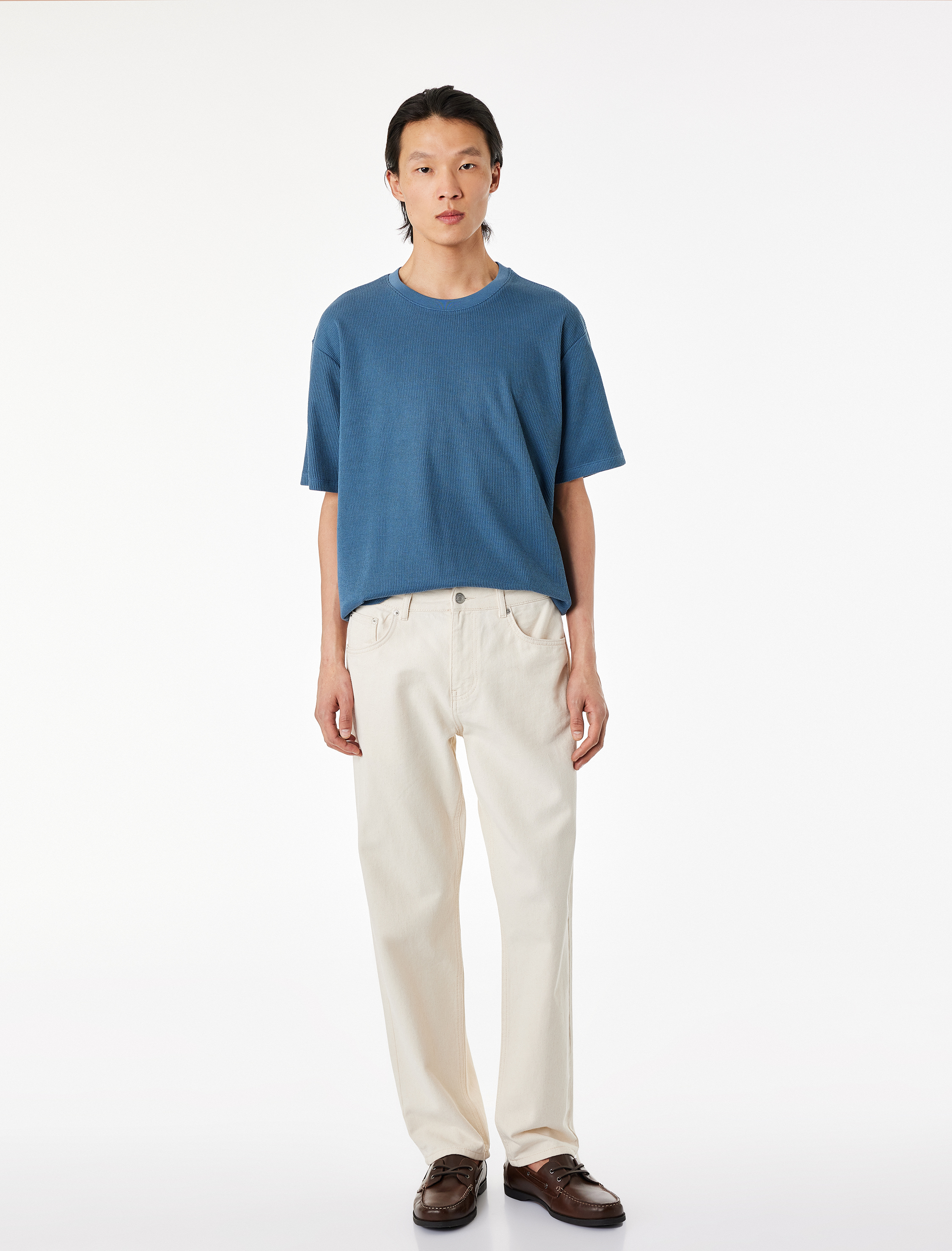   Bisiklet Yaka Kısa Kollu Pamuklu Tok Kumaş Rahat Kalıp Basic Tişört