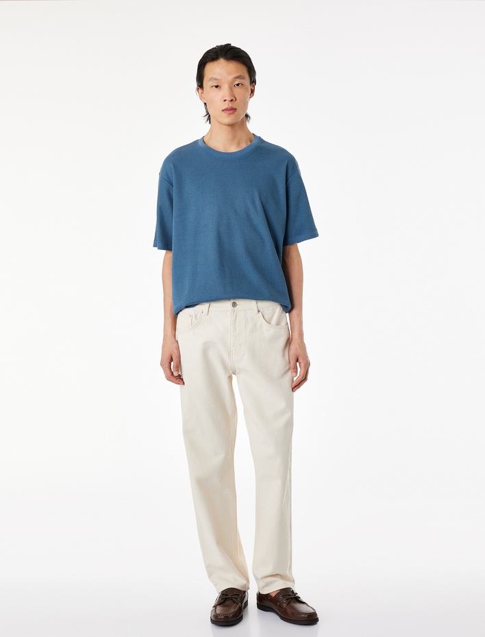  Bisiklet Yaka Kısa Kollu Pamuklu Tok Kumaş Rahat Kalıp Basic Tişört