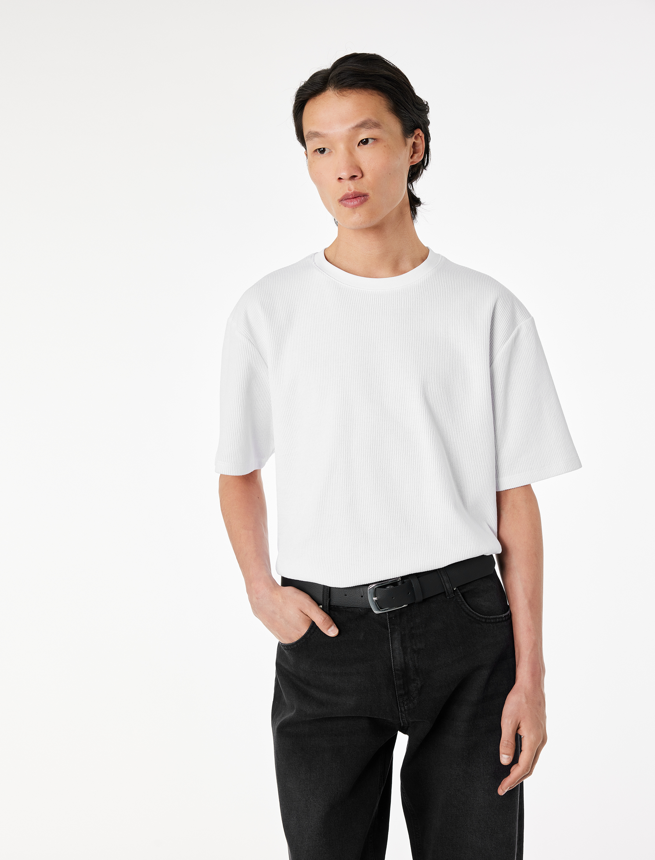   Bisiklet Yaka Kısa Kollu Pamuklu Tok Kumaş Rahat Kalıp Basic Tişört