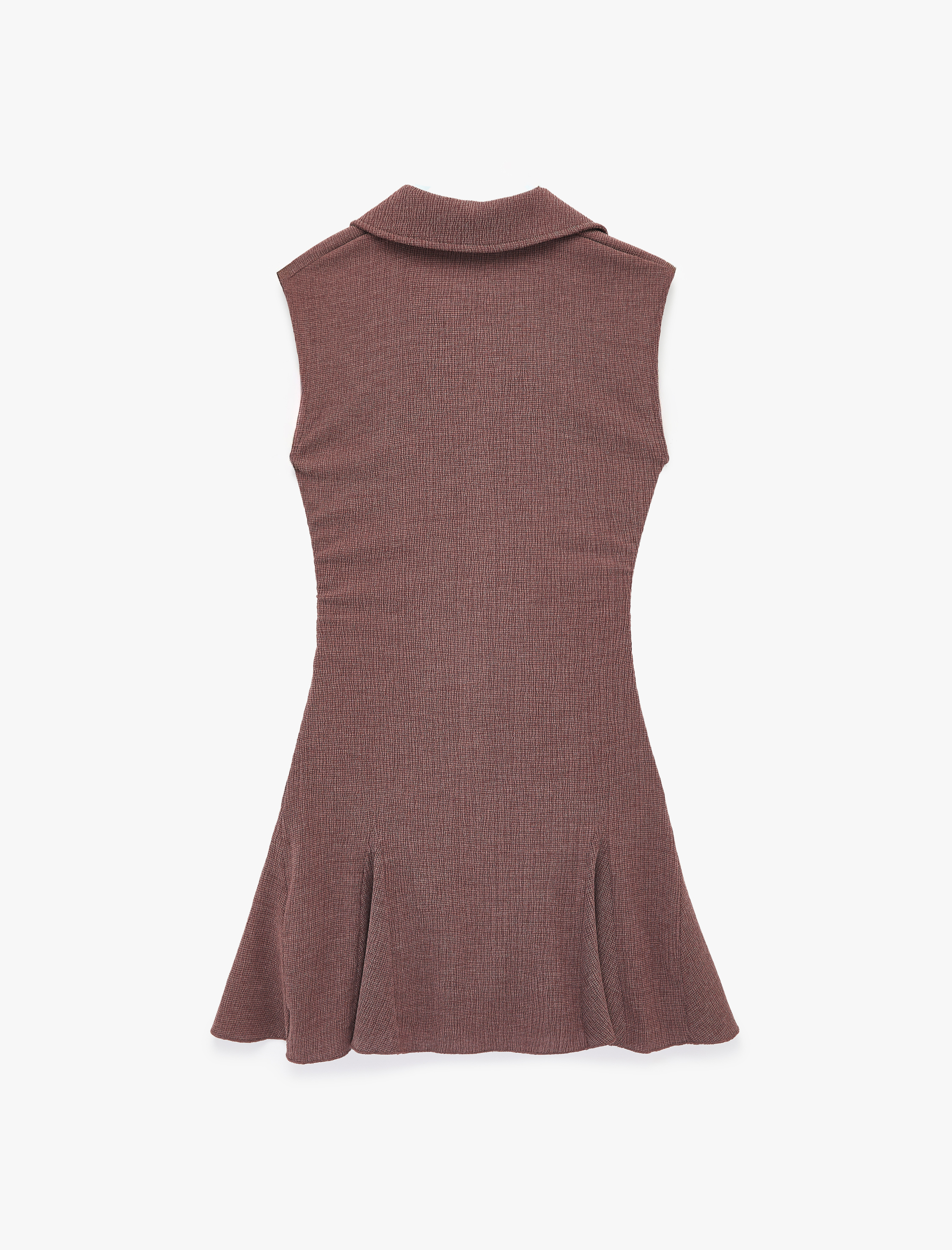 Düğmeli Büzgülü Volanlı Kolsuz Viskon Karışımlı Mini Gömlek Elbise - Görsel 4